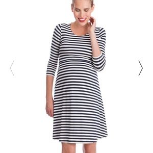 Striped maternity and nursing dress w/built in bra